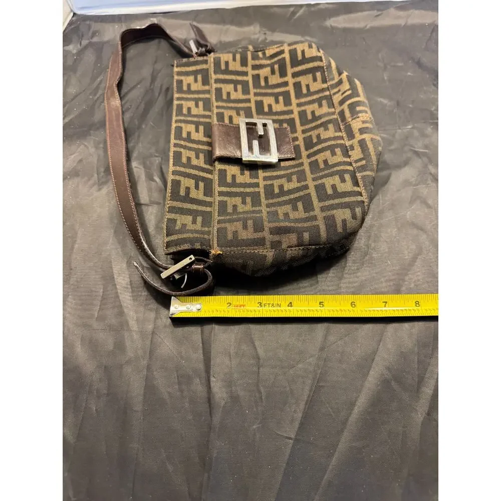 Vintage Fendi Zucca FF Monogram Canvas Leather Baguette Shoulder Bag Italy - Picture 15 of 15